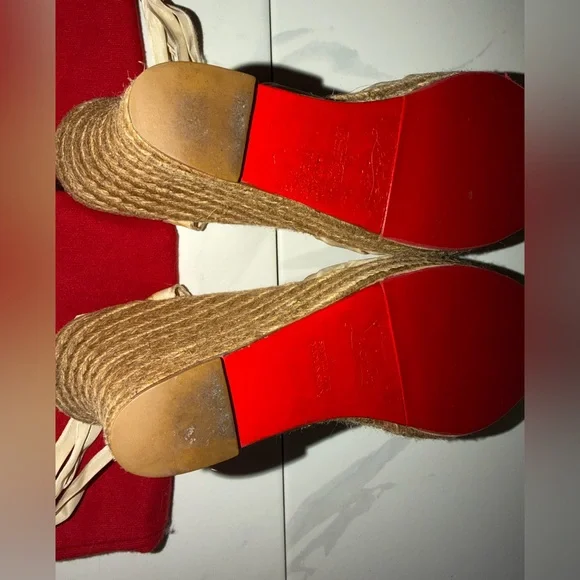 ๐ Christian Louboutin Satin Espadrille Wedge Sandals โ Size 40 (US 9.5/10) - Picture 3 of 9